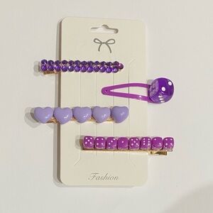 Y2K Purple Dice & Heart Hair Clip Set – 4pc